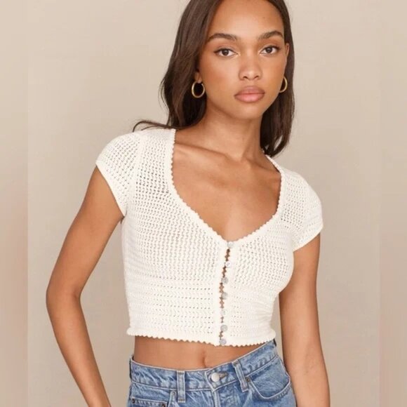 Reformation Tops - Reformation Caterina Open Knit Crop Top – Size XS – Ivory – SOLD OUT